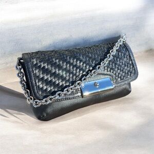 Coach Kristin Black Leather Flap Wristlet Evening Bag